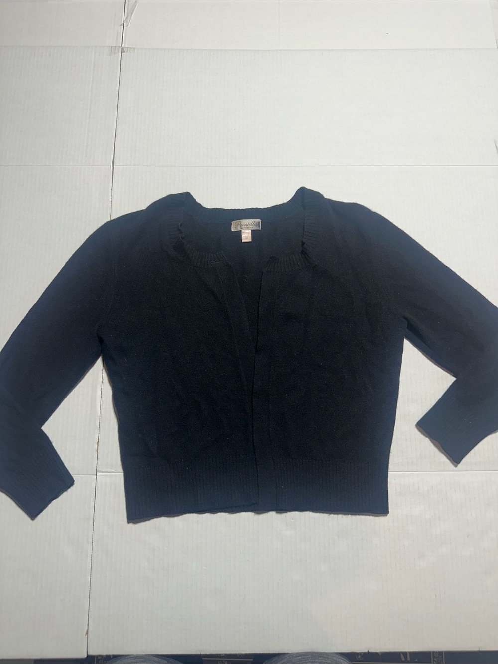 Point Ella San Francisco 100% black cashmere open front sweater imported Scotlan